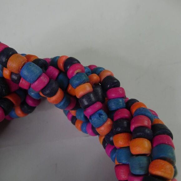 Braided Wooden Dyed Boho Bracelet Beaded Chunky Orange Pink Blue Festival - Picture 5 of 6